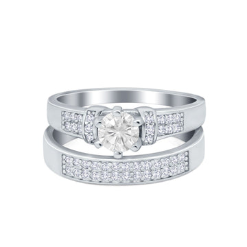 Two Piece Bridal Wedding Round Simulated Cubic Zirconia Ring 925 Sterling Silver